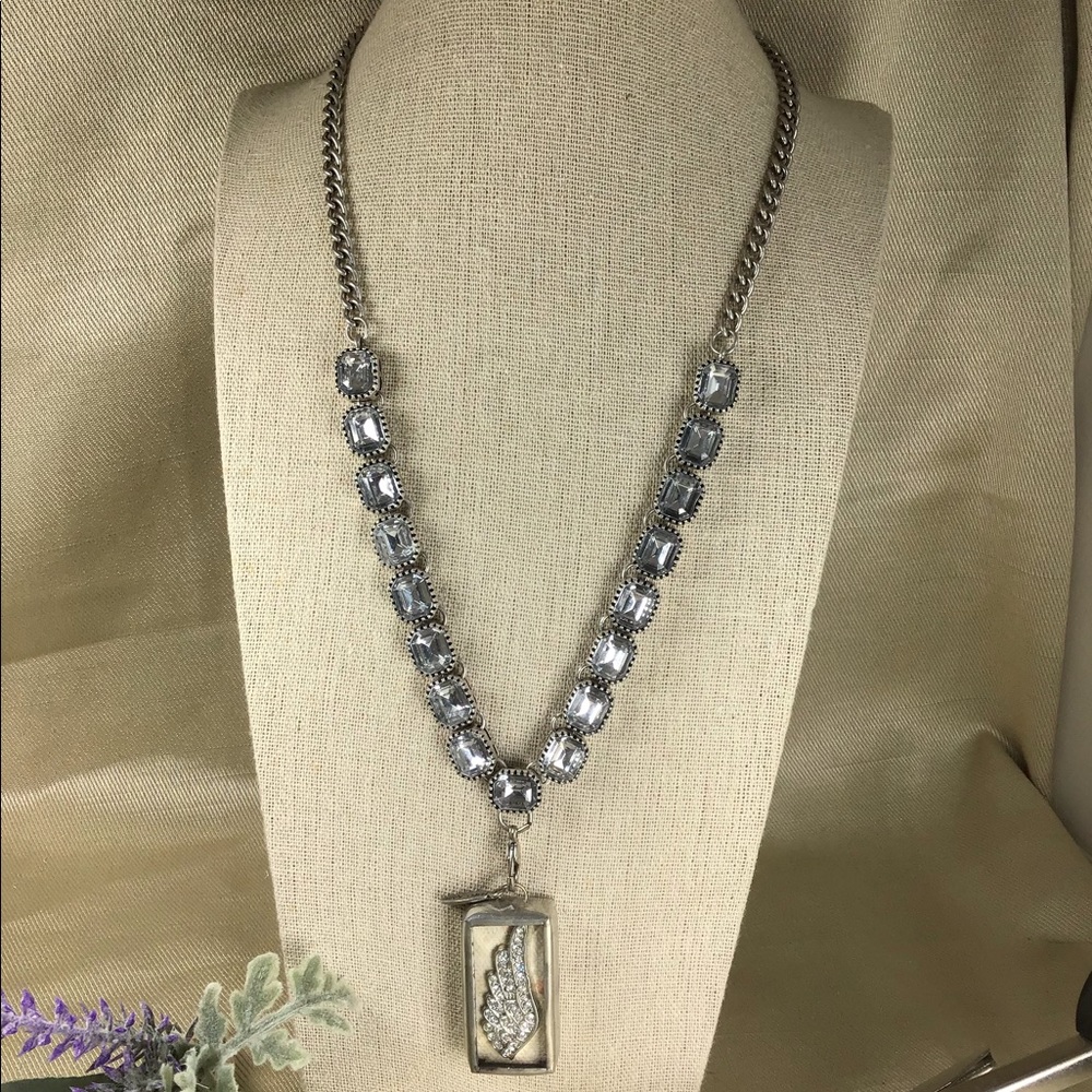 Crystal necklace and wings charm